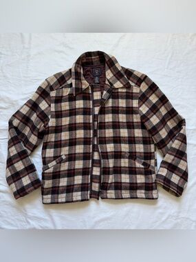 Vintage y2k American Eagle Brown Plaid Flannel Zip Up Jacket Wool Blend